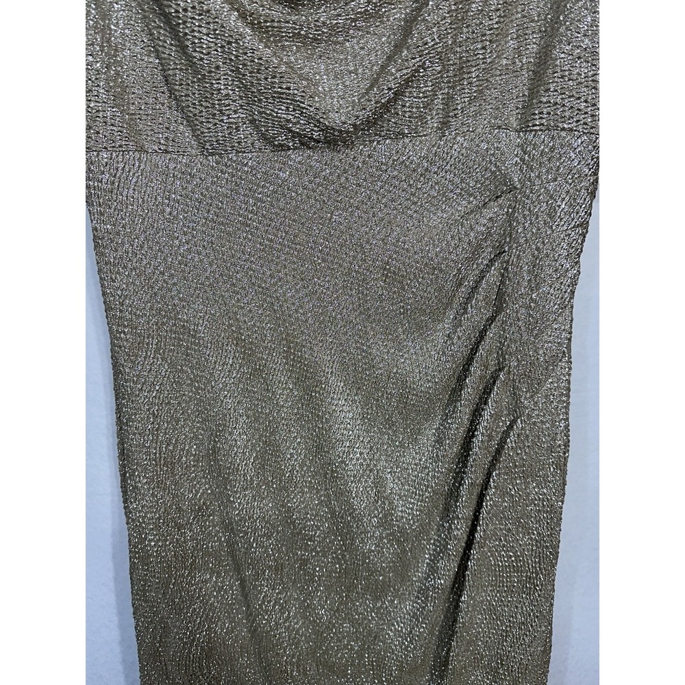 Lauren Ralph Lauren Evening Gold Metallic Rhinestone Cowl Neck Midi Dress Sz 12 - Picture 4 of 8